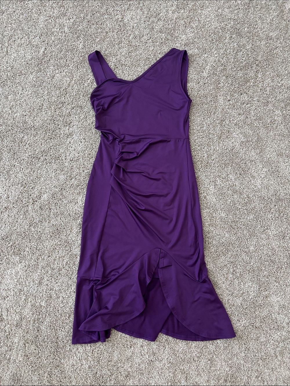 Purple Midi Dress with Ruching